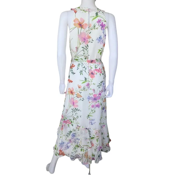 Calvin Klein Asymmetrical Ruffled Pink and Purple Maxi Dress - Picture 7 of 7